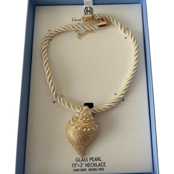 🔹️ House of Harlow 🔹1960 coastal shell chunky rope Glass Pearl 15" Necklace 🐚 - Picture 1 of 4